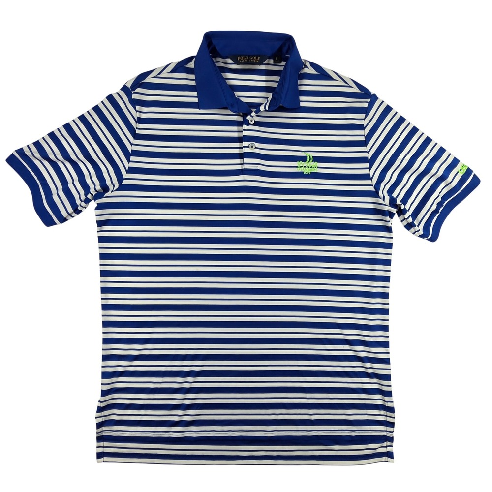 Polo Golf Ralph Lauren Mens L 2015 US Open Chambers Bay Striped Polo Shirt Blue